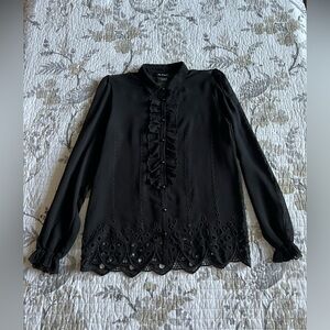 The Kooples Black Ruffled Blouse in Black • XS
